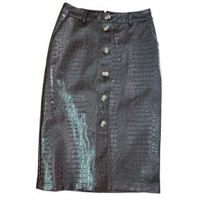 RACHEL COMEY Brown Vegan Croc Textured Midi Pencil Skirt Womens 6